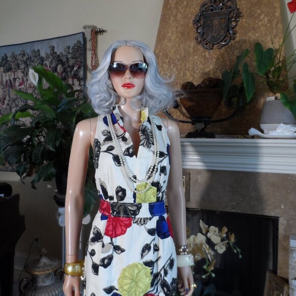 Moschino CheapandChic Ivory Multi Color Floral Print Sheath Dress Size 8 - Picture 5 of 16